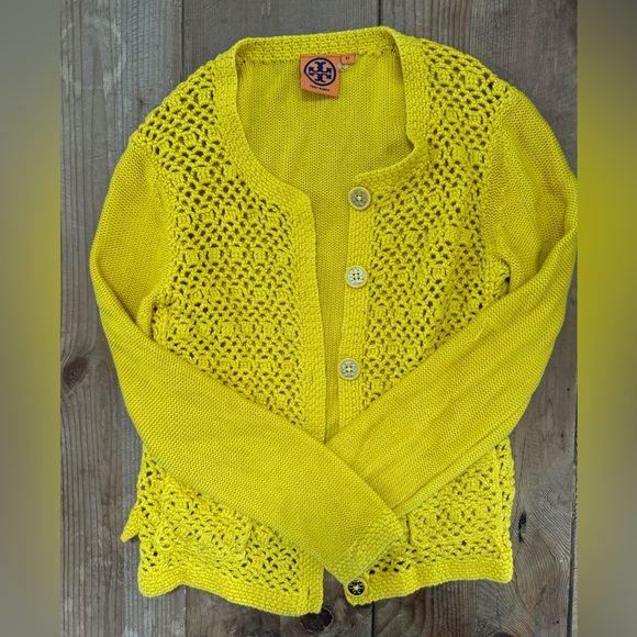 Tory Burch Mustard Button Down Carding Knit Sweater - Picture 1 of 4